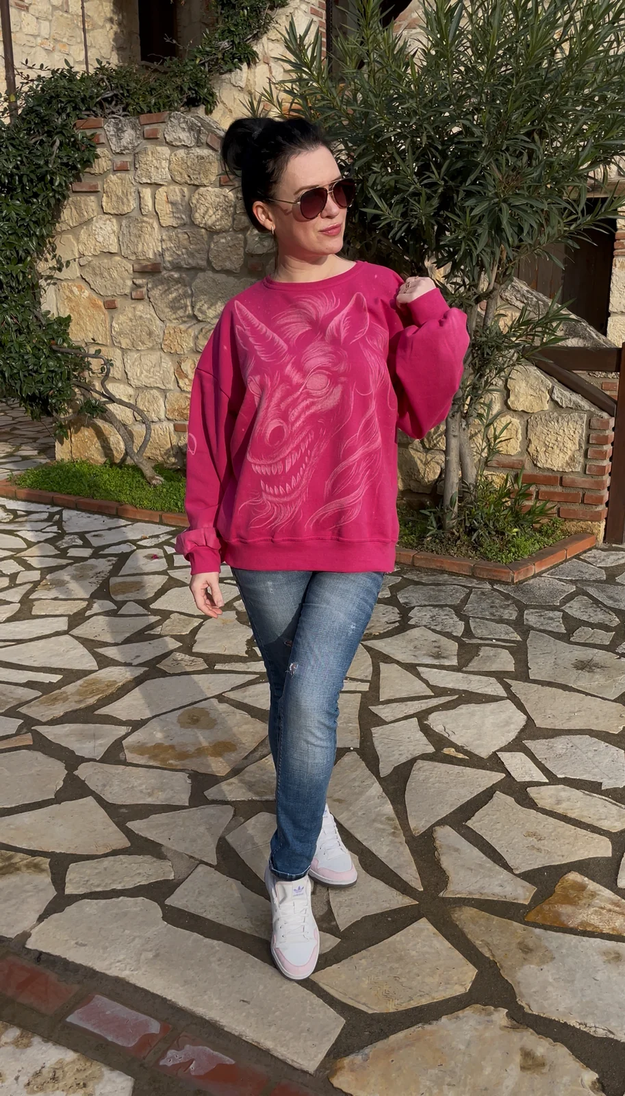 Helen Oben artist behind HandPaintedCloth bleach art clothing