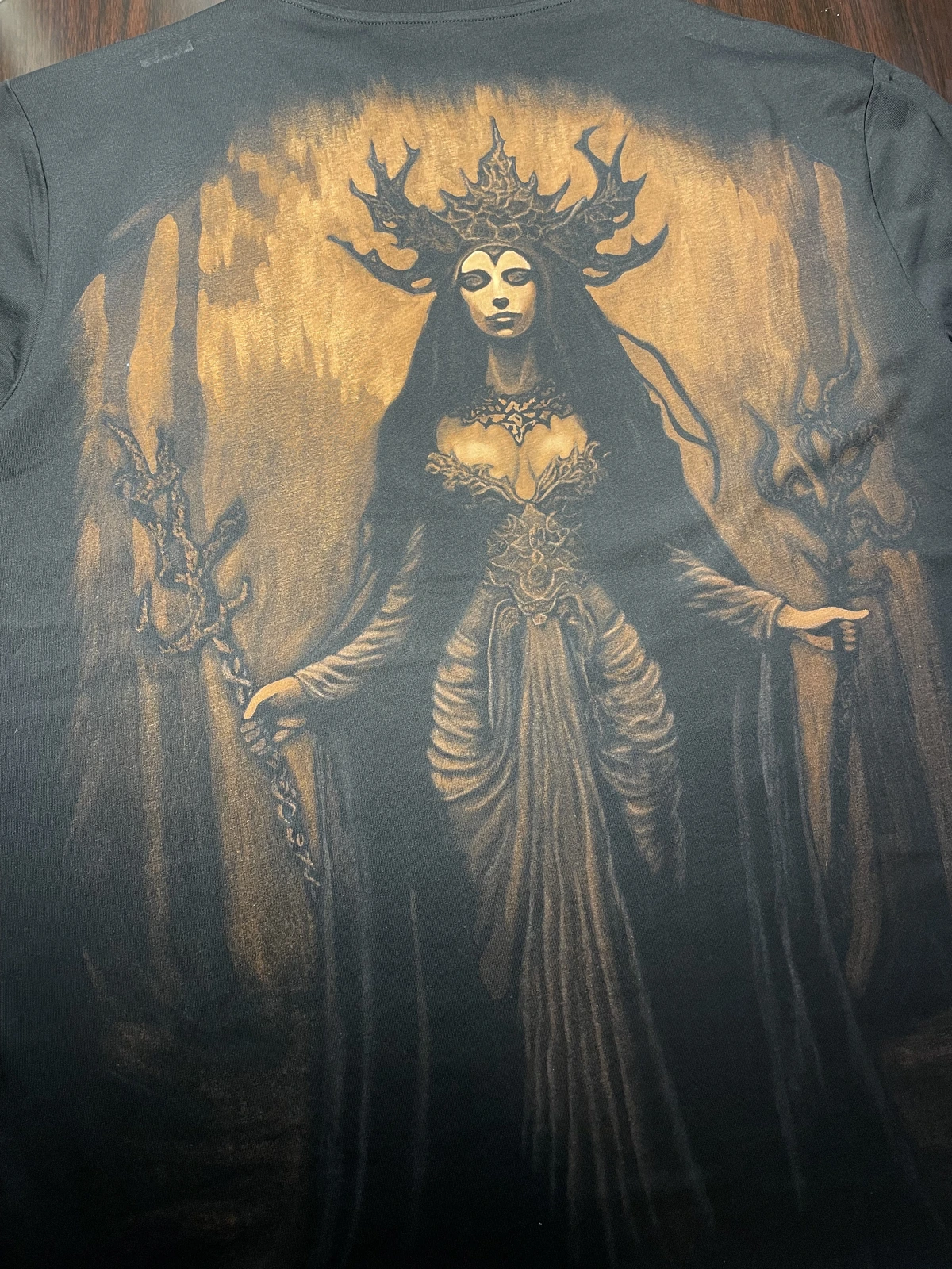 Forest goddess bleach art design on black T-shirt inspired by fantasy mythology