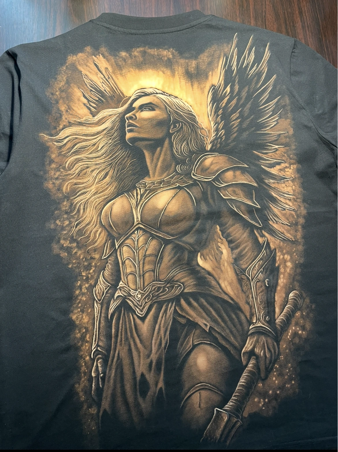 Valkyrie bleach art shirt inspired by Norse mythology hand painted on a black T-shirt