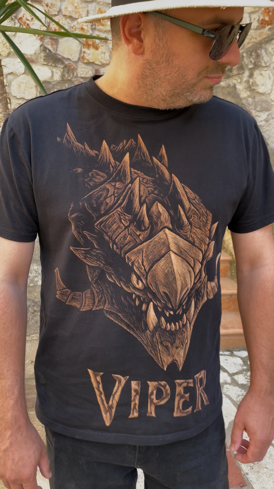 Viper inspired game character bleach art design on a black T-shirt
