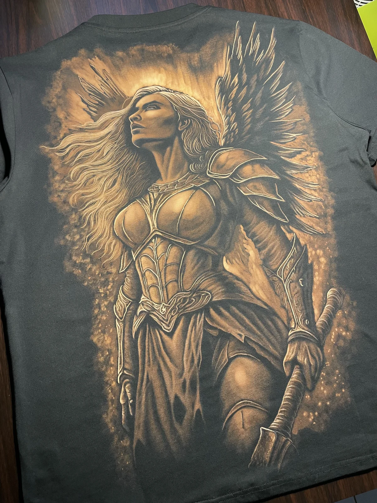 angel with sword bleach art design on black t-shirt