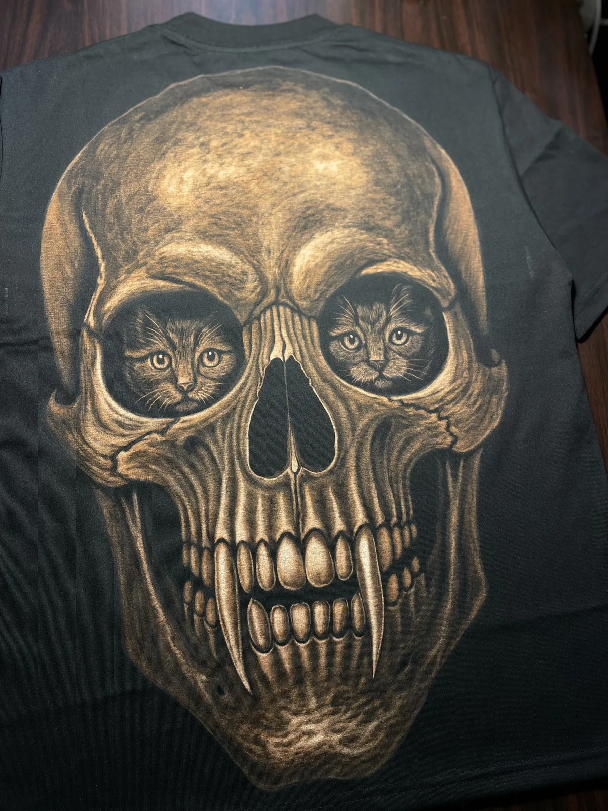 Hand painted skull bleach art design on dark shirt