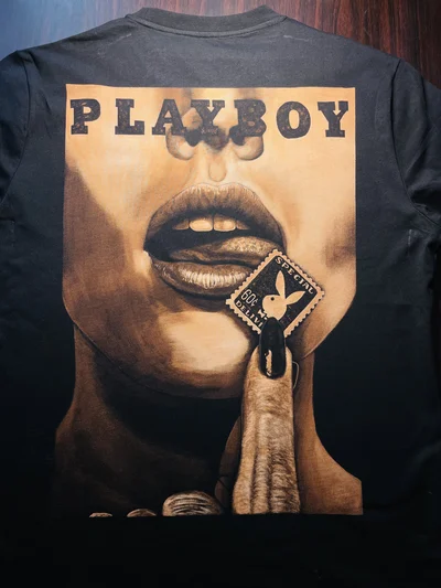 Hand painted bleach art design on black clothing