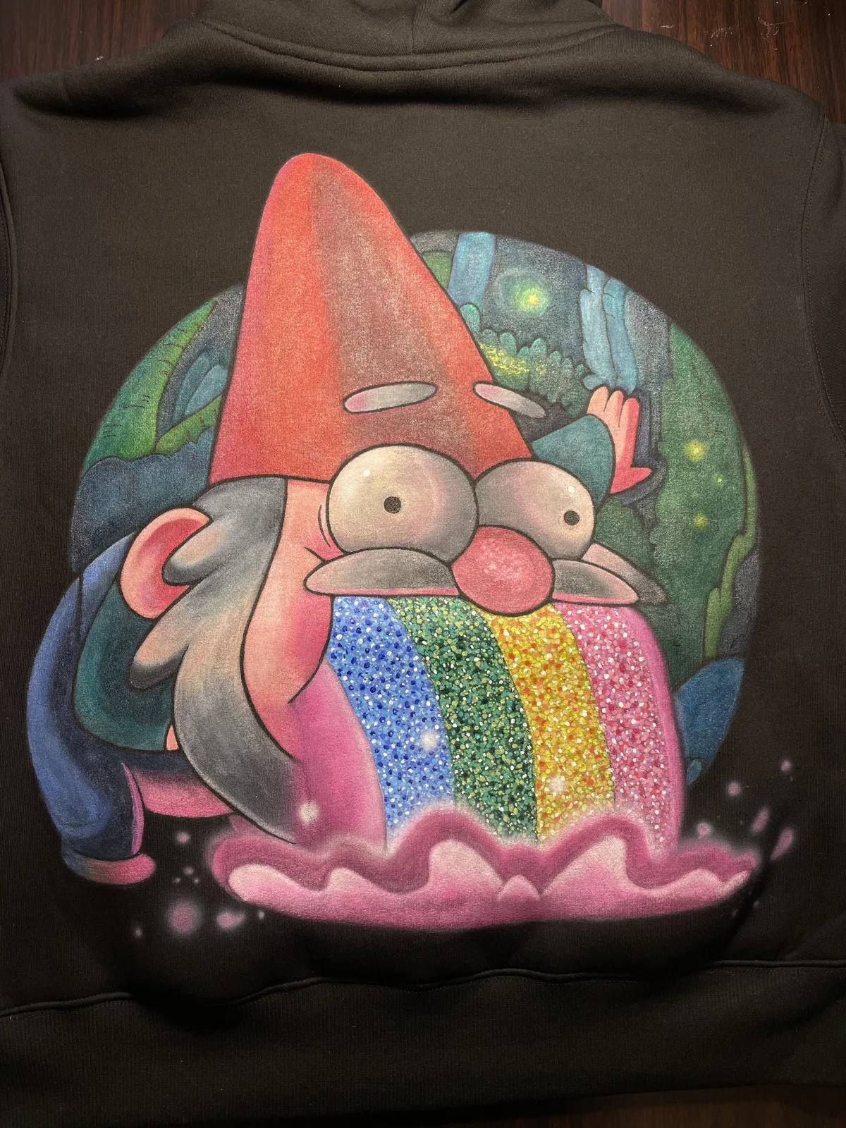 Hand painted fabric paint design on hoodie