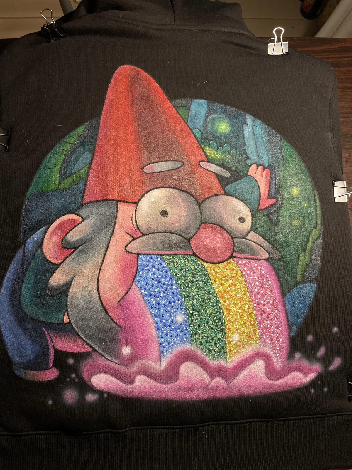 Gravity Falls inspired painted hoodie with colorful hand painted artwork
