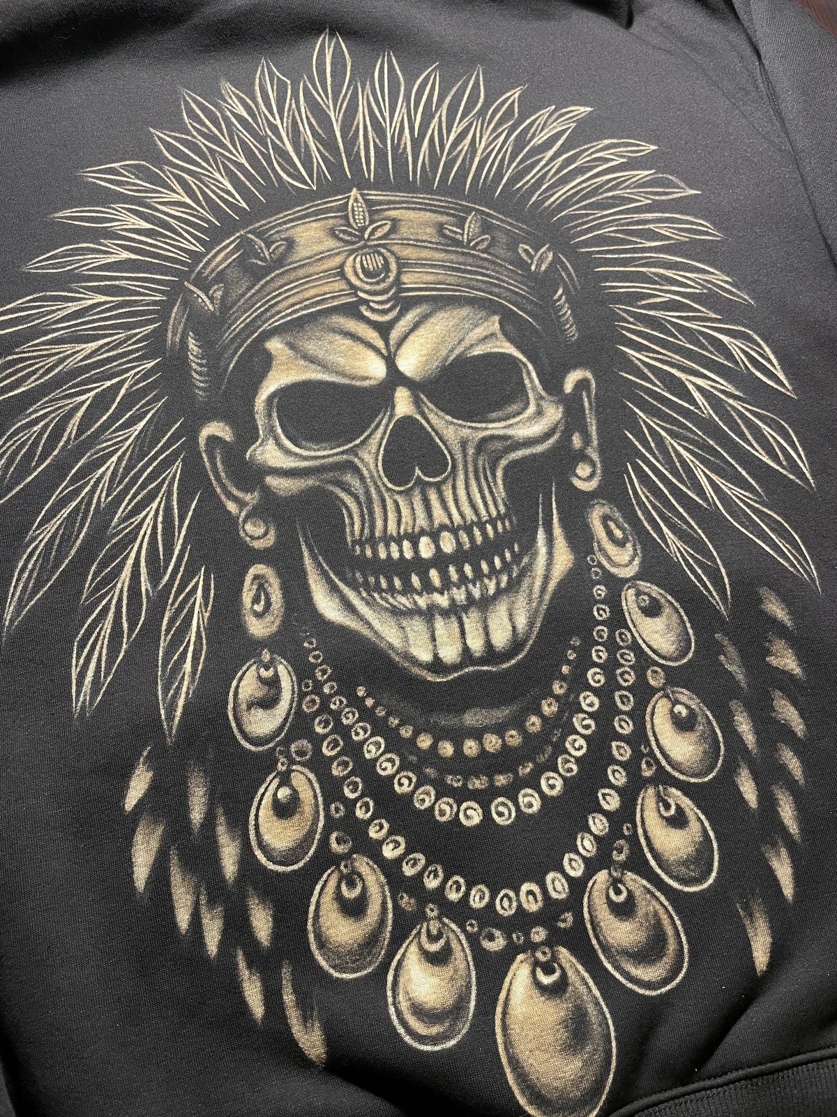 Tribal skull bleach art hoodie with bold black hoodie design