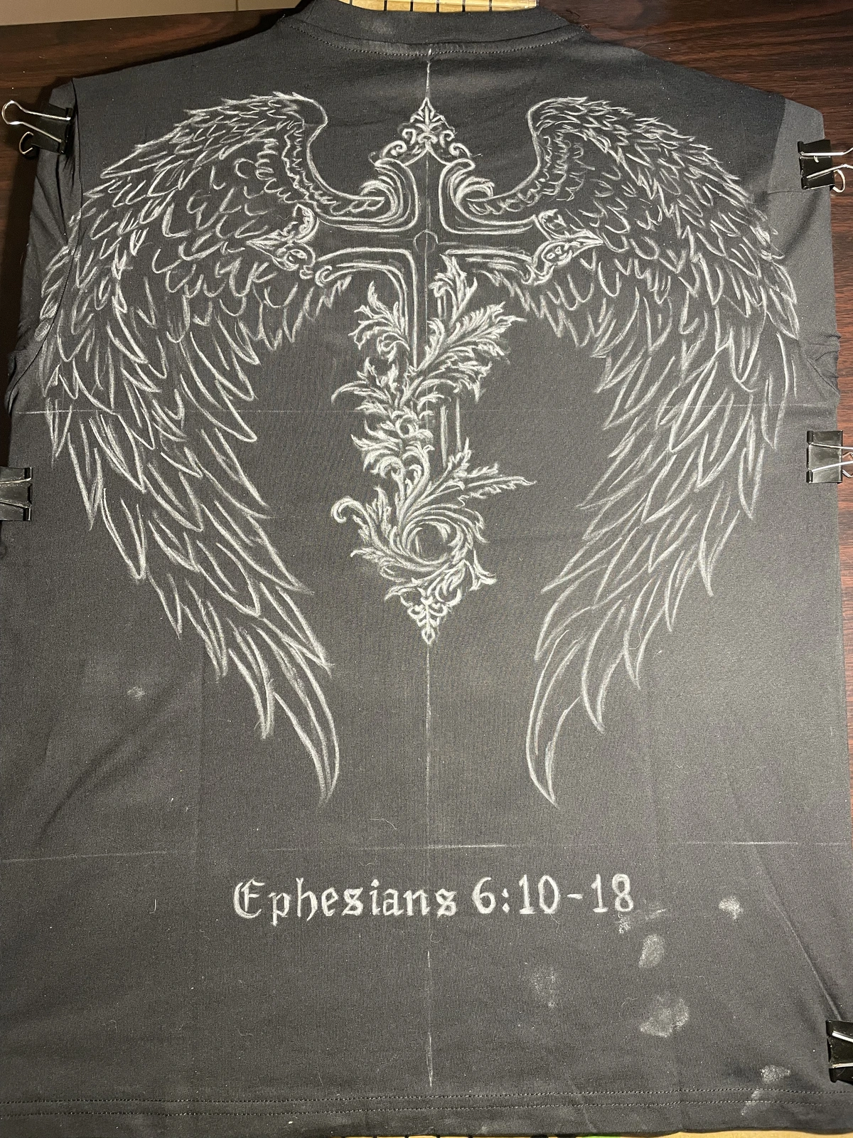 Chalk sketch for handmade bleach art clothing design