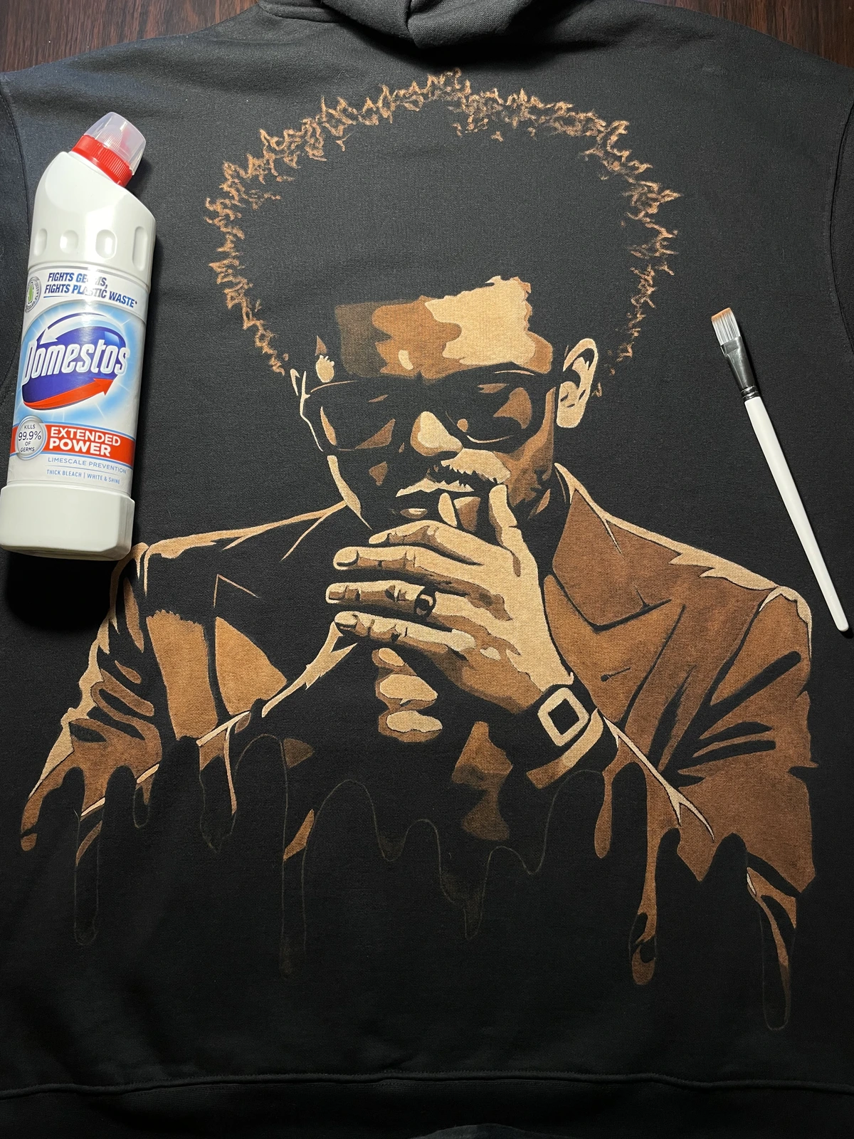 The Weeknd portrait custom bleach art hoodie painted by hand