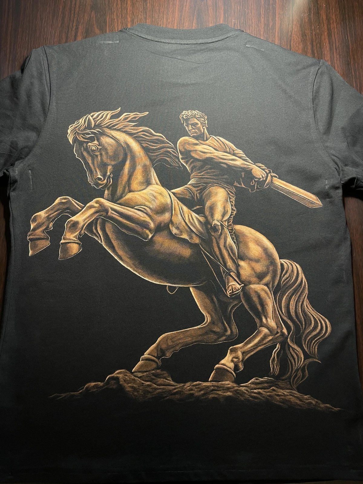 custom bleach art statue design on handmade T-shirt