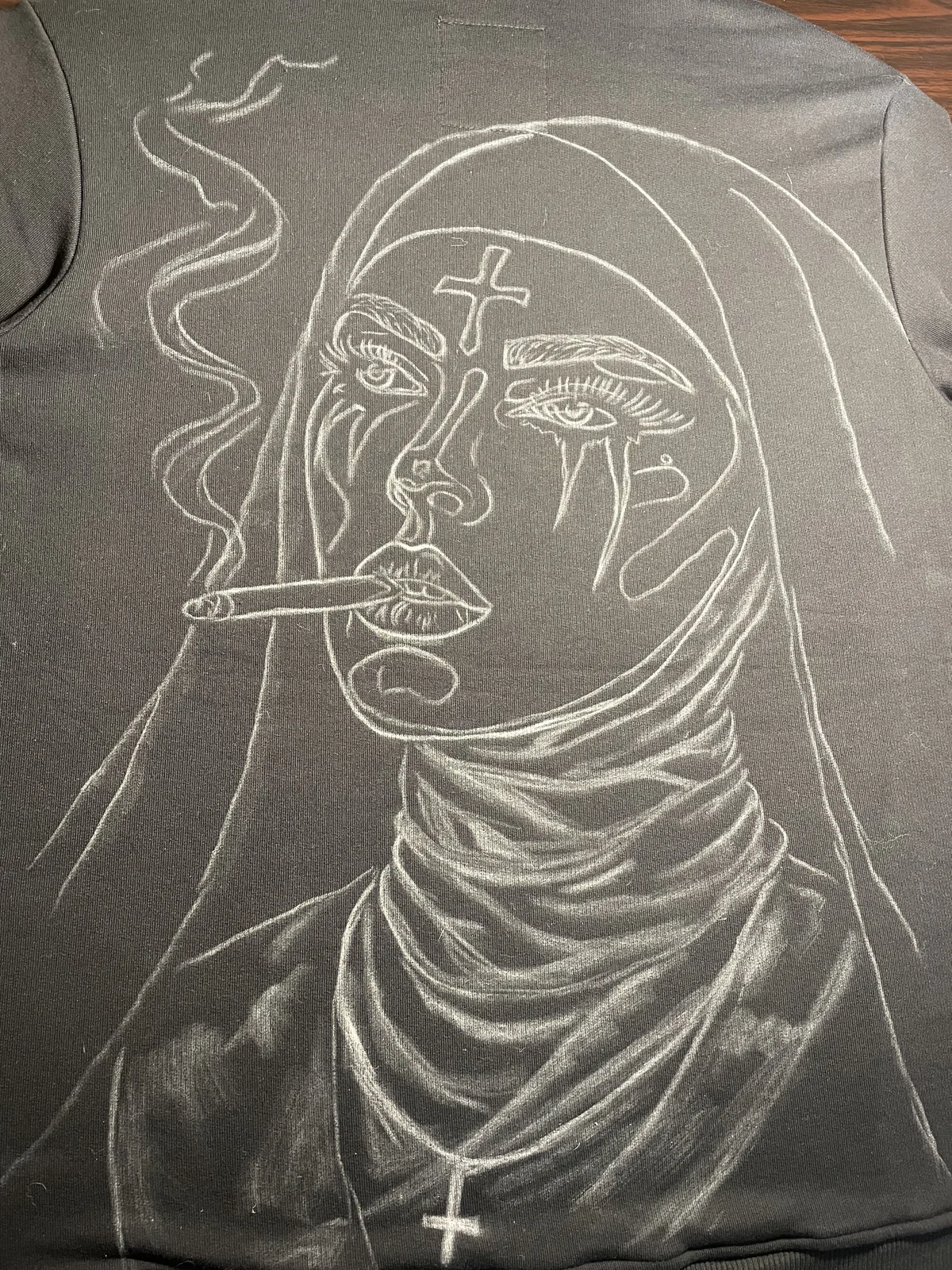 Gothic bleach art design on black clothing