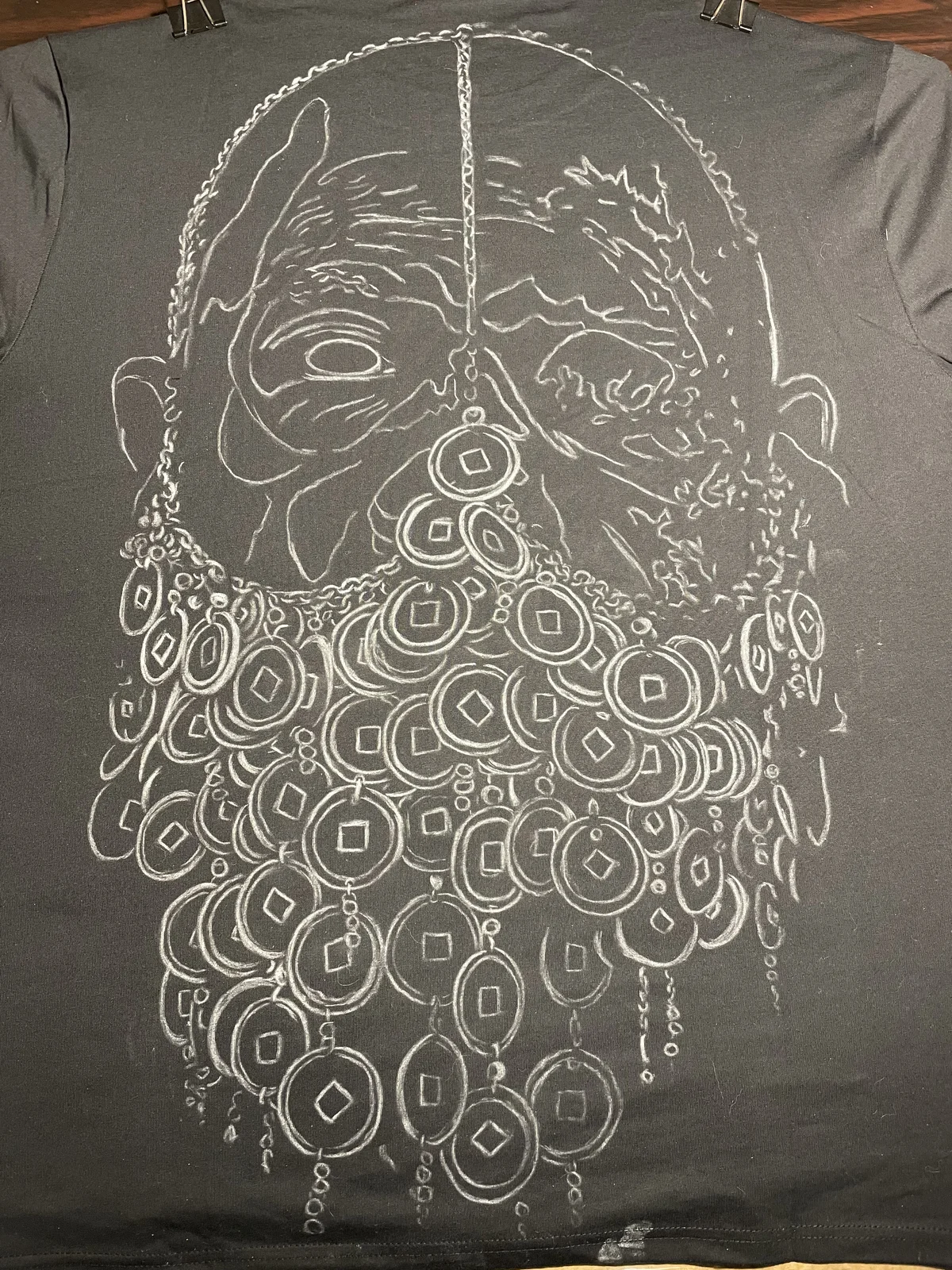 Chalk sketch of bleach art design on black t-shirt