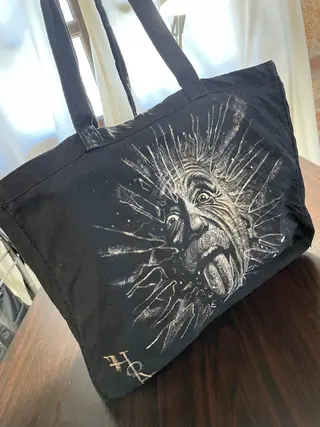 Albert Einstein bleach art illustration on a cotton tote bag