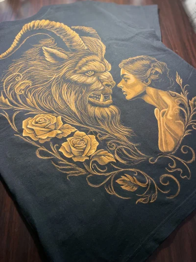 Beauty and the Beast inspired bleach art T-shirt with hand-painted fantasy design