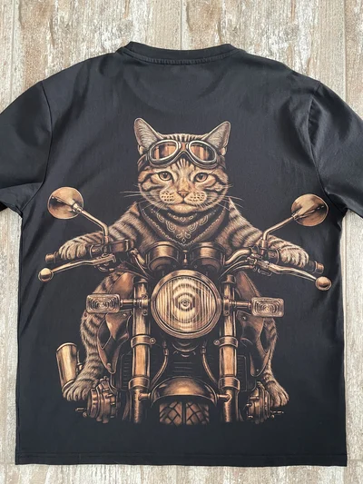 Biker cat riding a Honda motorcycle bleach shirt artwork painted on the back. A fun addition to our bleach art gallery with playful bleach shirt designs and fresh bleach art inspiration.