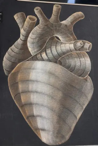 Calligraphic heart bleach art illustration with flowing ornamental lines