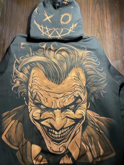 Custom Joker bleach art hoodie with dark comic-inspired artwork