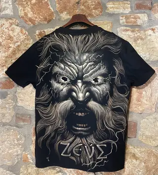 Greek god Zeus bleach art illustration on a black t-shirt