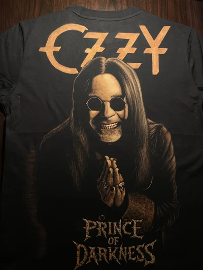 Hand-painted Ozzy portrait bleach art T-shirt inspired by legendary rock music