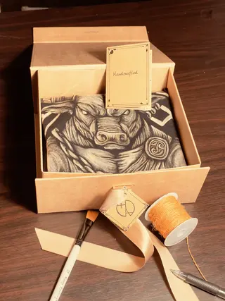 Minotaur bleach art t-shirt prepared and packaged for shipping