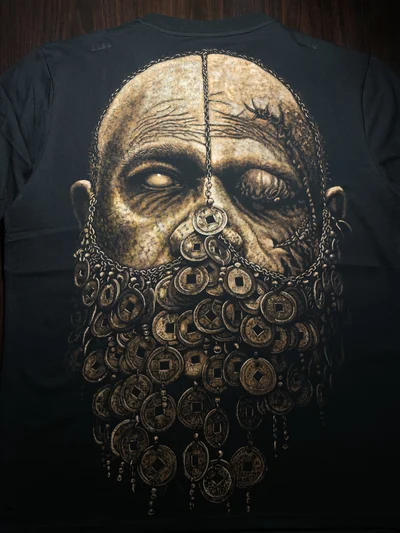 Rigor Mortis zombie portrait bleach art T-shirt with horror-inspired hand-painted artwork