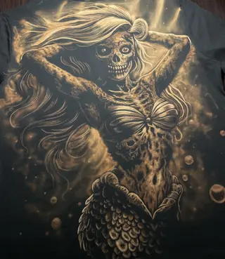 Skeleton mermaid bleach art illustration inspired by the fairy tale of Ariel