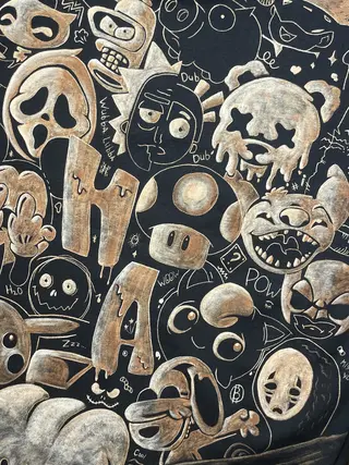 Bleach-Art-Illustration im Sticker-Stil mit geschichteten grafischen Elementen