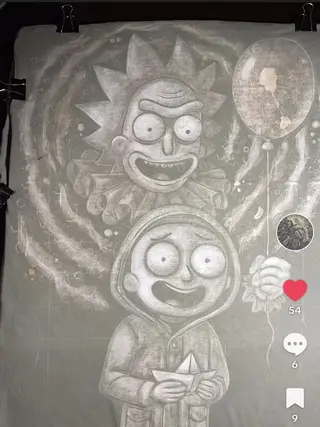 TikTok screenshot featuring a bleach art t-shirt inspired by Rick and Morty in a horror movie style