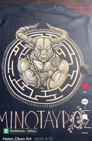 TikTok screenshot featuring a Minotaur bleach art t-shirt