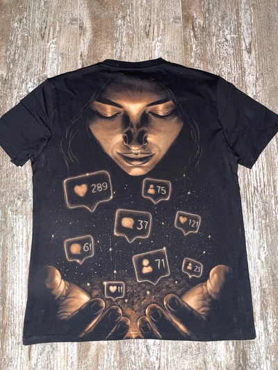 Digital Addiction Bleach T-Shirt full back view with social media artwork