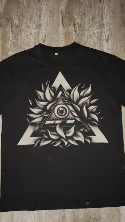 Video des handgemalten Allsehenden Auges auf schwarzem Bleach T-Shirt
