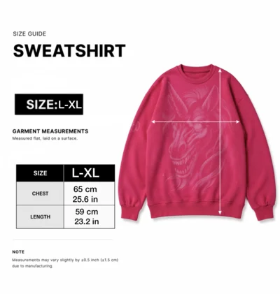 Größentabelle Sweatshirt (XL) mit Brustweite und Länge in cm und Zoll – Evil Unicorn Motiv