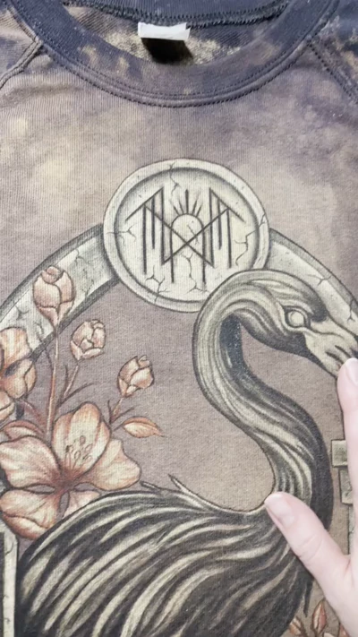 Full front view of a Sleep Token Even In Arcadia sweatshirt with a hand painted flamingo and flowers