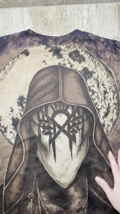 Vessel back portrait and Sleep Token rune artwork painted on the sleeve