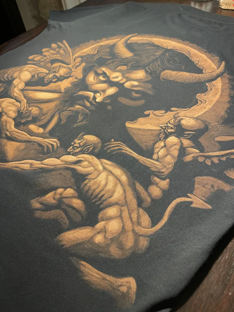 Close-up of a fallen angel illustration in luciferian bleach art style