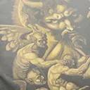 Live close-up video showing a luciferian angel bleach art illustration on a t-shirt