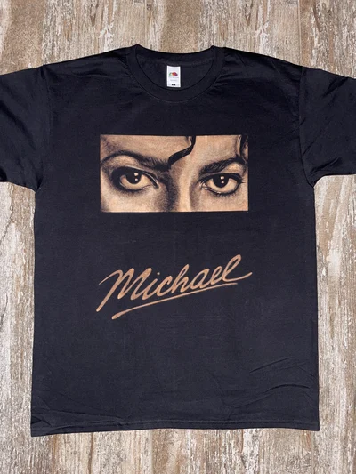Michael Jackson Bleach Art T-Shirt front view with iconic eyes and signature design on black cotton