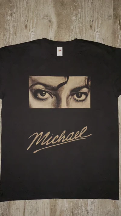 Video showing the front of a Michael Jackson Bleach Art T-Shirt with iconic eyes and signature design