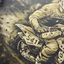 Video showing the finished hand painted bleach art motorcycle racer on the back of hoodie