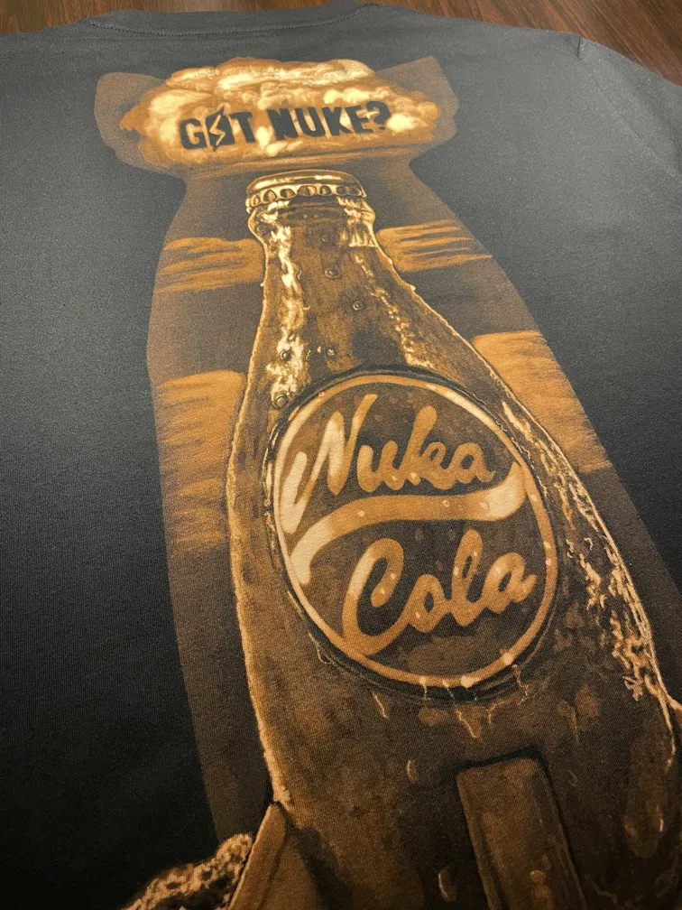 Close-up of a Nuka-Cola–inspired post-apocalyptic bleach art illustration