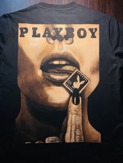 Full back artwork showing a hand-painted bleach art illustration inspired by a vintage Playboy magazine scene