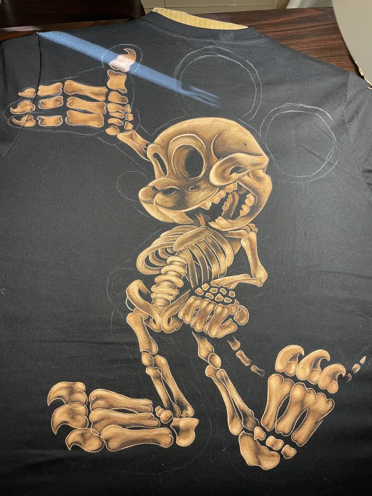 Work in progress showing a skeleton mouse bleach art illustration at mid-creation stage