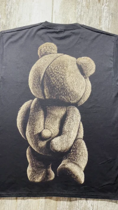 Video of a hand-painted Ted movie bleach T-shirt featuring a teddy bear bleach art design