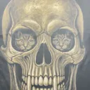 Close-up video showing kitten details inside a vampire skull bleach art illustration