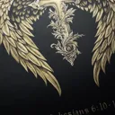 Live video showing a gothic winged cross bleach art design on the back of the t-shirt