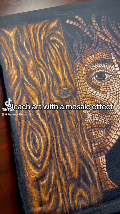 Kinderporträt Bleach Art im Mosaikstil auf Stoff – detaillierter künstlerischer Prozess