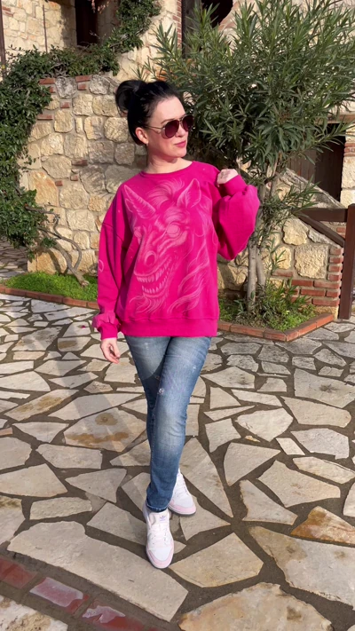 Böses Einhorn Bleach Art auf rosa Sweatshirt – dark cute Fantasy Design