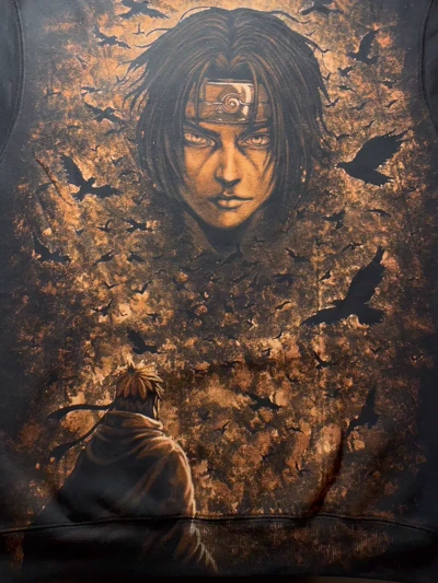 Itachi und Naruto Bleach Art auf schwarzem Zip Hoodie – Anime Design