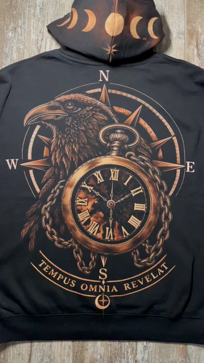 Raven and Pocket Watch Gothic Bleach Art Hoodie Full Design