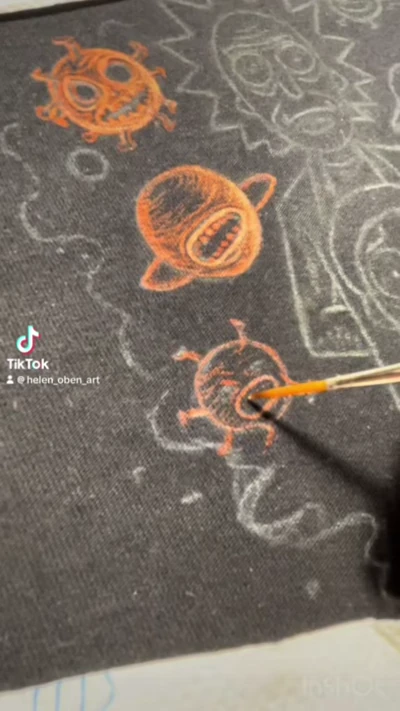 Rick und Morty Bleach Art auf schwarzem T-Shirt – handgemalter Prozess